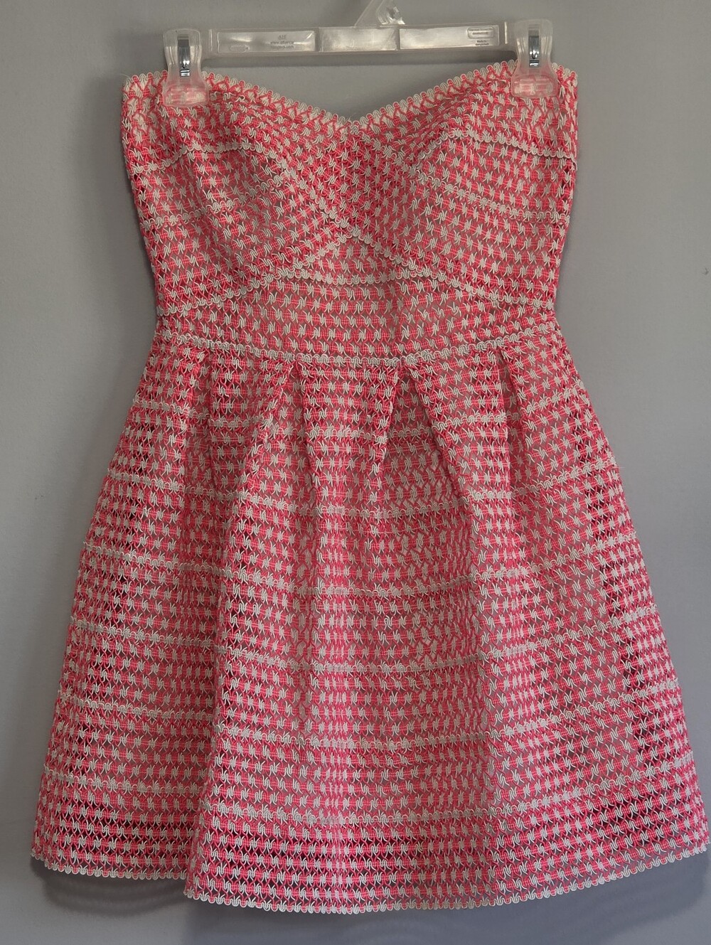 Wow Couture Strapless Neon Pink+White  Elastic Knit Mini Dress Sz M Night Out